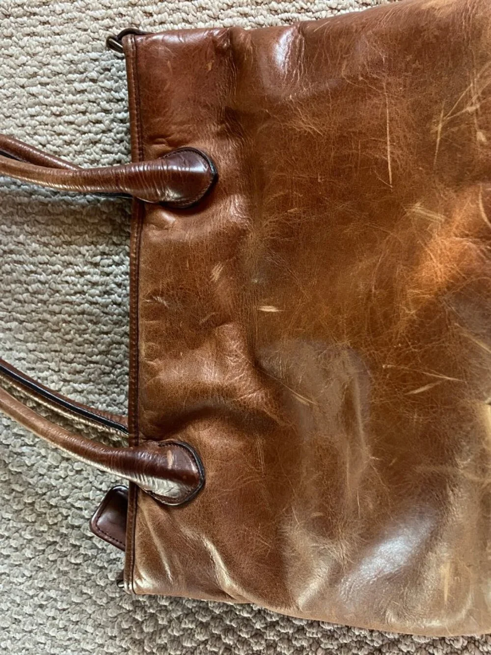 ONA The Capri Brown Antique Cognac Leather Camera Tote Bag READ
